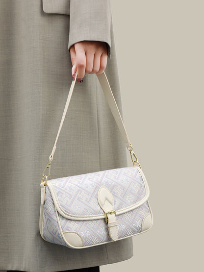 Vintage Jacquard Embroidery Vegan Eco-Leather Flap Clutch Bag