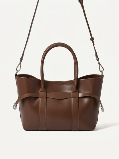 Ampia borsa tote a tracolla in pelle bovina semplice di lusso italiano