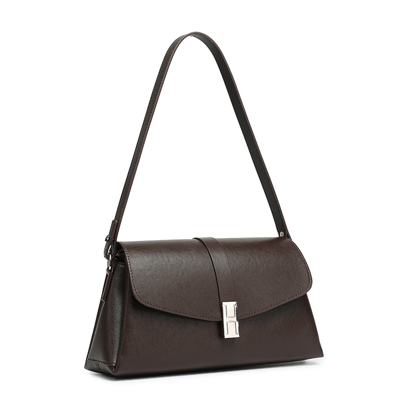 Borsa minimalista a spalla in vera pelle con fibbia H distintiva