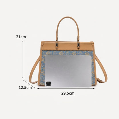Ornate Geometric Golden Elephant Motif Vegan Eco-Leather Satchel Clutch Bag