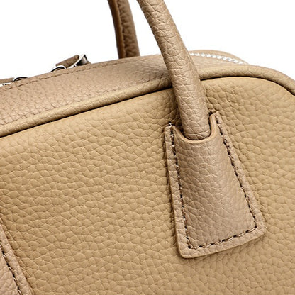 Cushiony Pebbled Genuine Leather Mini Boston Clutch Bag