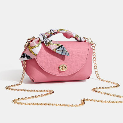 Elegant Retro Genuine Leather Chain Crossbody Shoulder Silk Scarf Handbag