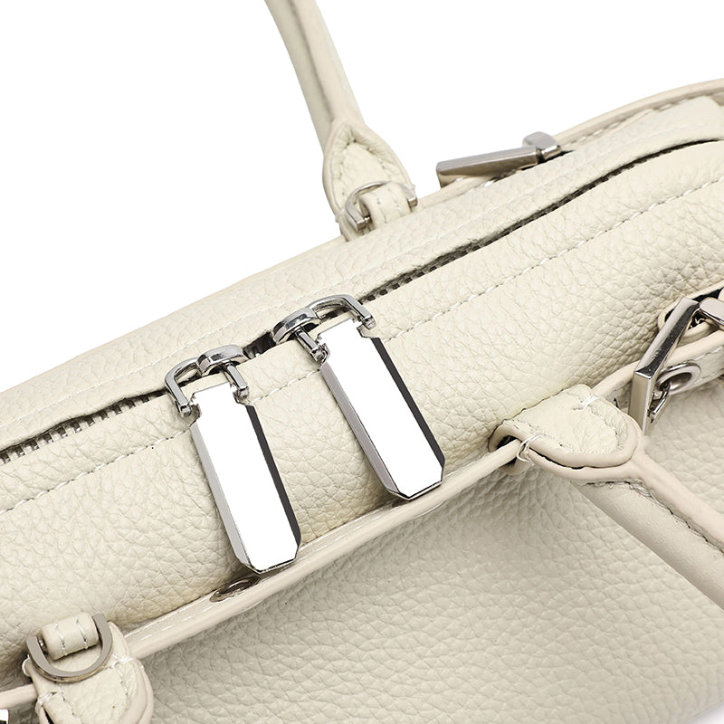 Refined Genuine Leather Petite Boston Clutch Bag with Mini Pouch