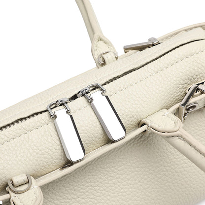 Refined Genuine Leather Petite Boston Clutch Bag with Mini Pouch