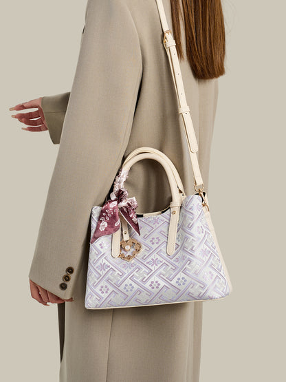 Oriental Brocade Motif Vegan Eco-Leather Mini Tote Clutch Bag
