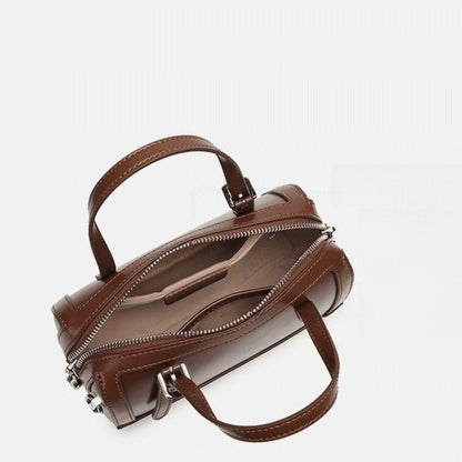Retro Maillard Genuine Leather Boston Barrel Bag