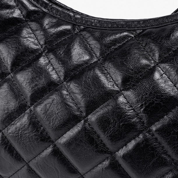 Classic Quilted Vegan Eco-Leather Chain Hobo Clutch Bag