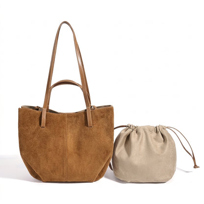 Geantă clutch tote vintage din piele întoarsă naturală, cu portmoneu pentru monede