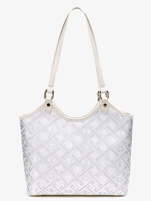 Refined Brocade Vegan Eco-Leather Tote Clutch Bag with Intricate Tassel Charm