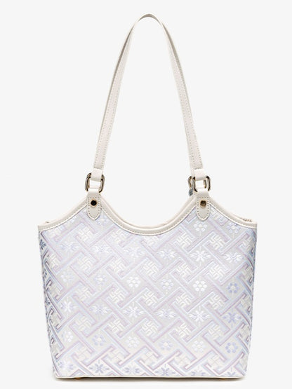 Refined Brocade Vegan Eco-Leather Tote Clutch Bag with Intricate Tassel Charm