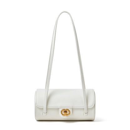 Bolso de mano tipo clutch nostálgico de cuero genuino color caviar, con forma de baguette tubular