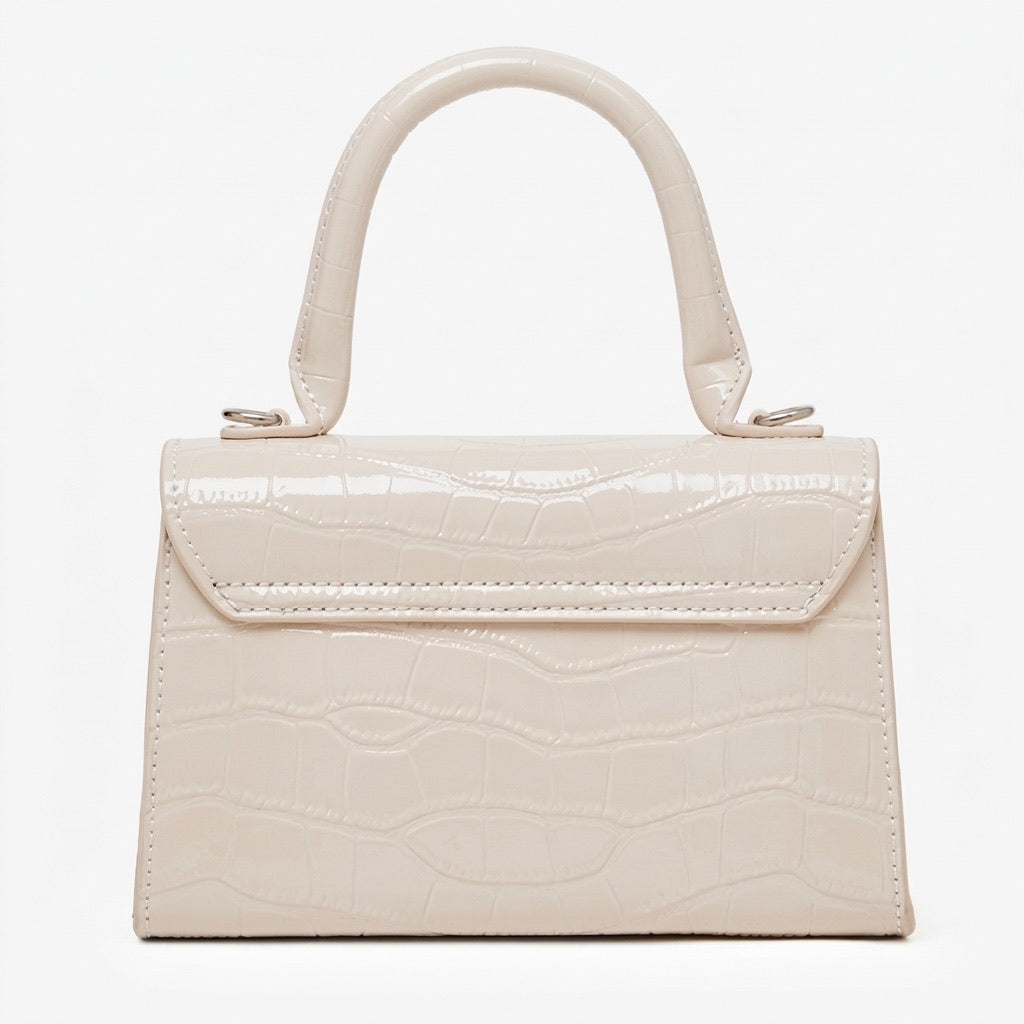 Borsa a tracolla minimalista in vera pelle effetto coccodrillo con manico