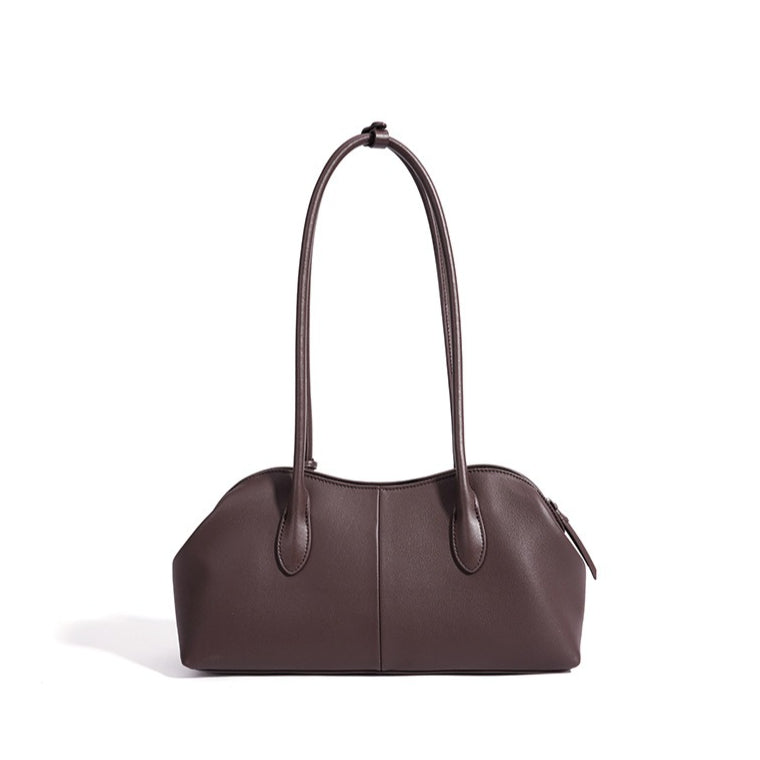 Minimalist Supple Genuine Leather Curved Clutch Bag with Playful Charm