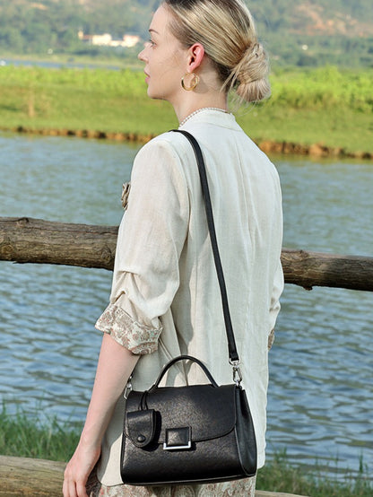 Chic Genuine Leather Square Flap Clutch Bag