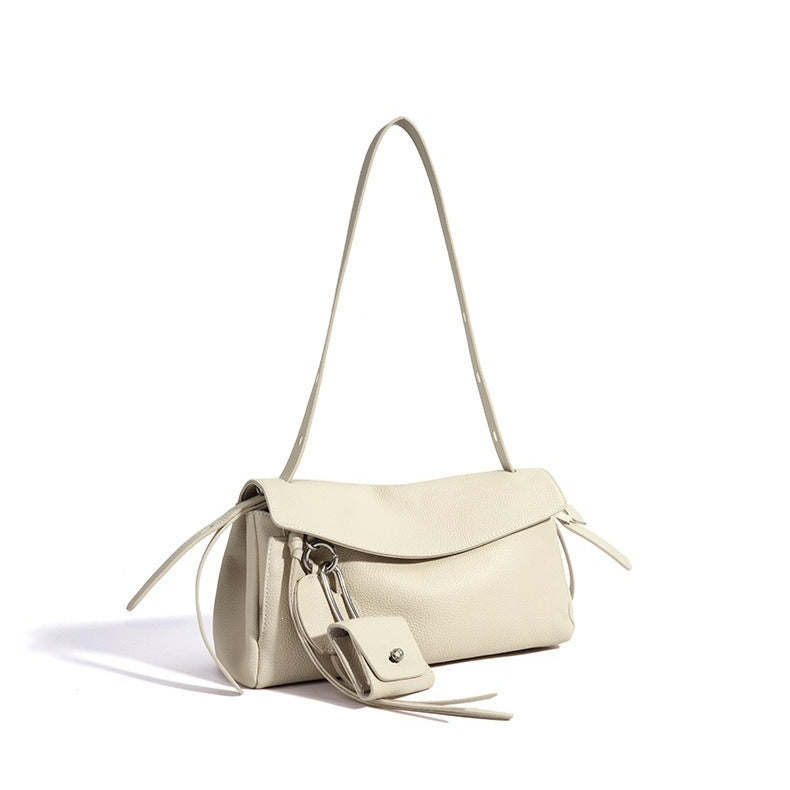 Sculptural Slouchy Genuine Leather Flap Clutch Bag with Mini Coin Pouch