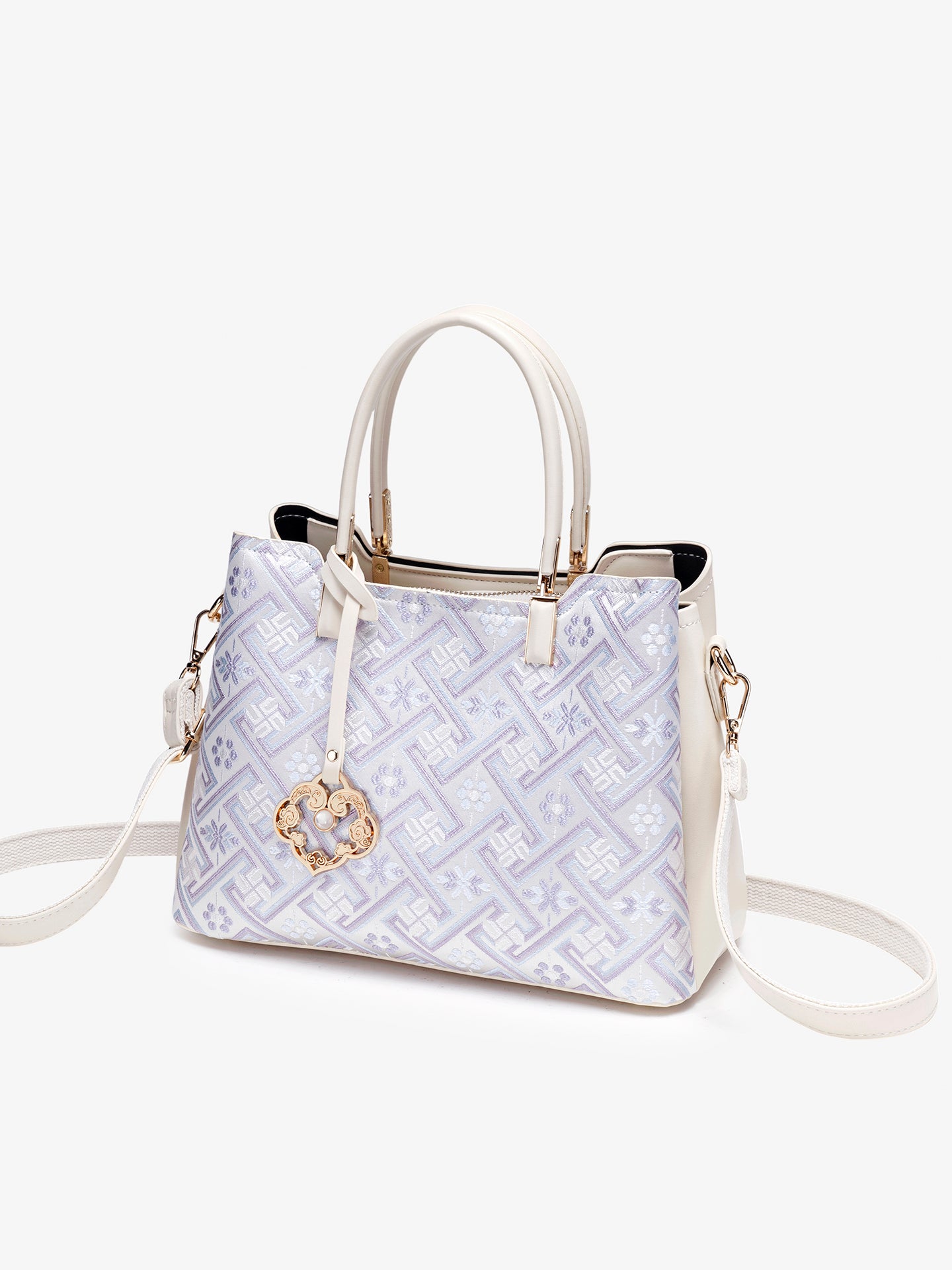 Classic Brocade Vegan Eco-Leather Mini Tote Clutch Bag with Hollow Charm