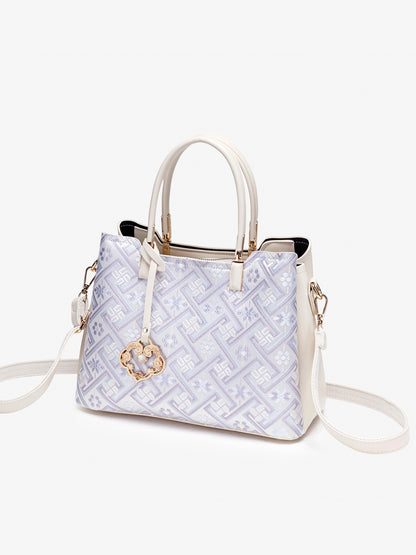 Classic Brocade Vegan Eco-Leather Mini Tote Clutch Bag with Hollow Charm
