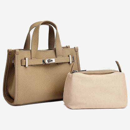 Minimalist Pebbled Genuine Leather Kelly Clutch Bag with Metal Turn Lock