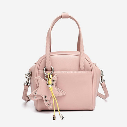 Chic Petite Genuine Leather Mini Boston Clutch Bag with Playful Star Charm