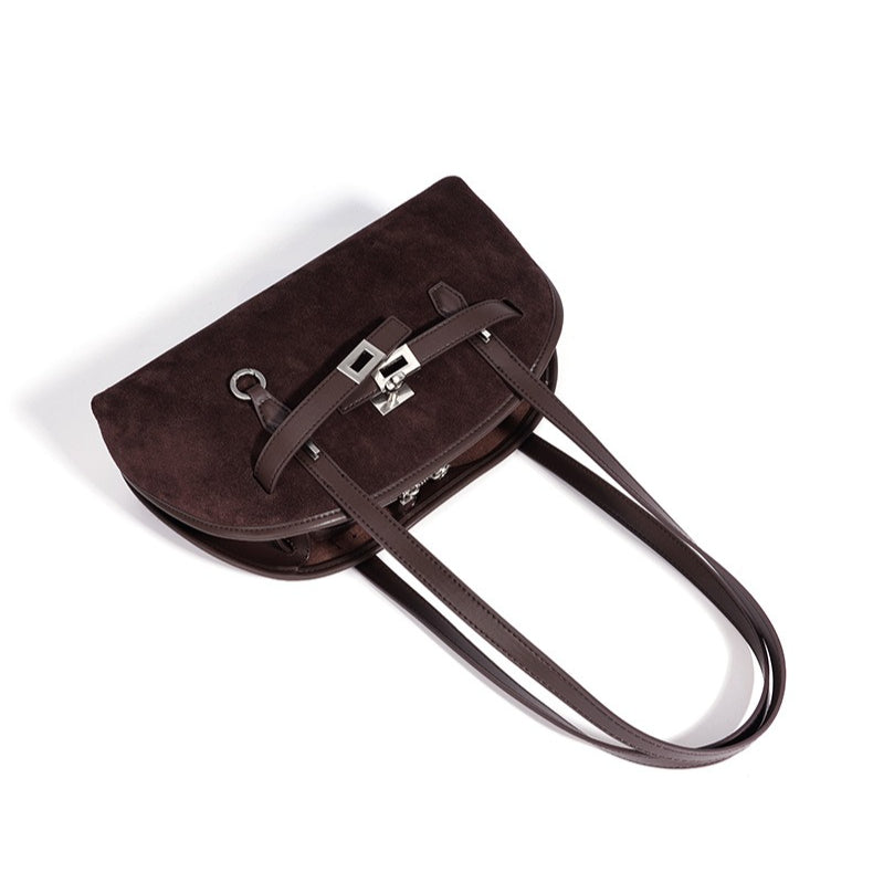 Sleek Soft Suede Genuine Leather Curved Clutch Bag