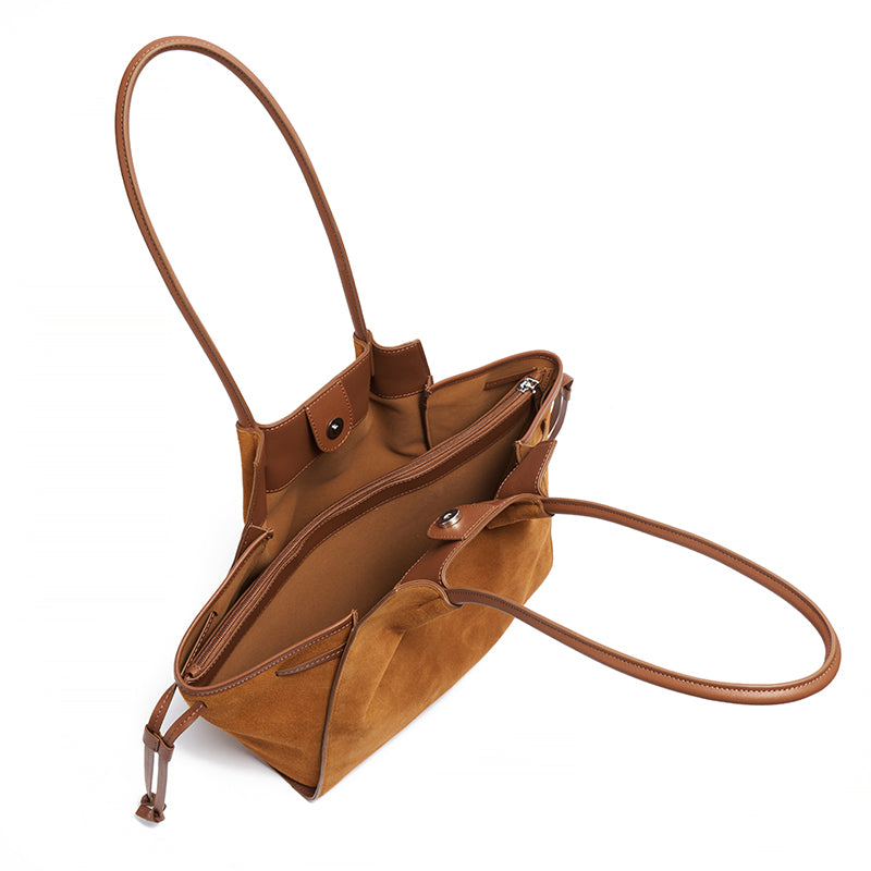 Vintage Slouchy Suede Genuine Leather Tote Clutch Bag