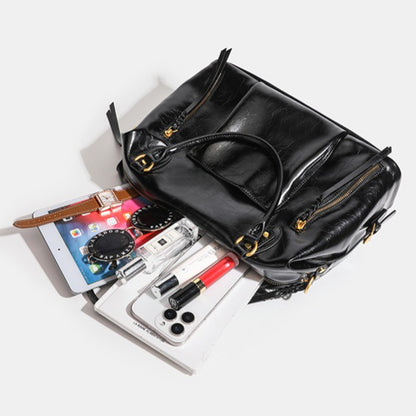 French Style Slouchy Genuine Leather Crossbody Tote Bag