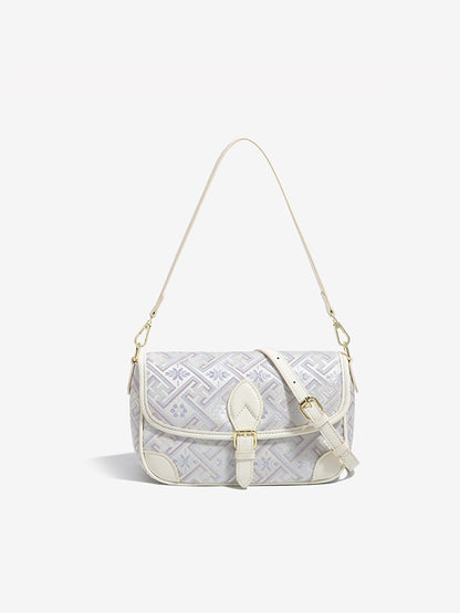 Vintage Jacquard Embroidery Vegan Eco-Leather Flap Clutch Bag