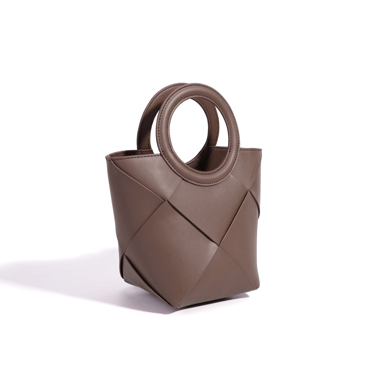 Refined Geometric Woven Genuine Leather Mini Bucket Clutch Bag