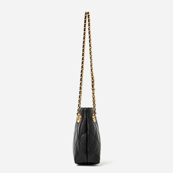 Classic Quilted Sheepskin Genuine Leather Chain Mini Tote Clutch Bag