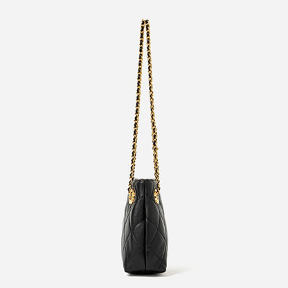 Classic Quilted Sheepskin Genuine Leather Chain Mini Tote Clutch Bag