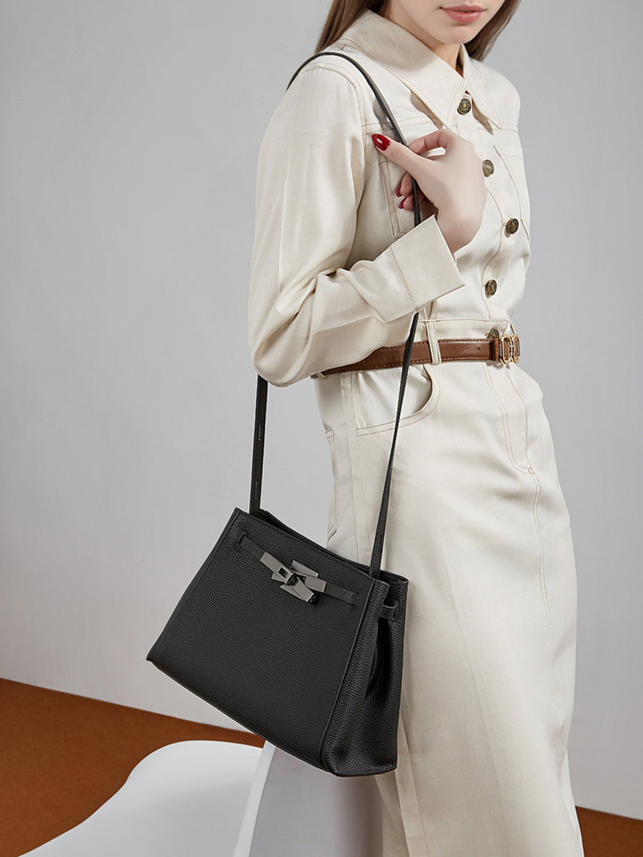 Sophisticated Kelly Genuine Leather Large Capacity Versatile Bucket Tote Bag