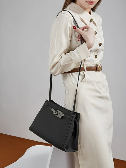 Sophisticated Kelly Genuine Leather Large Capacity Versatile Bucket Tote Bag