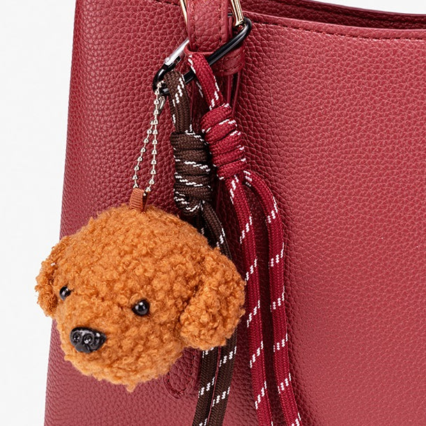 Polished Pebbled Vegan Eco-Leather Tote Clutch Bag With Teddy Charm