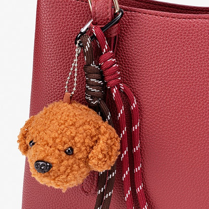 Polished Pebbled Vegan Eco-Leather Tote Clutch Bag With Teddy Charm