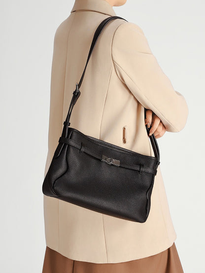 The Parisian Slouchy Genuine Leather Bag - Belted Pebble Leather Hobo