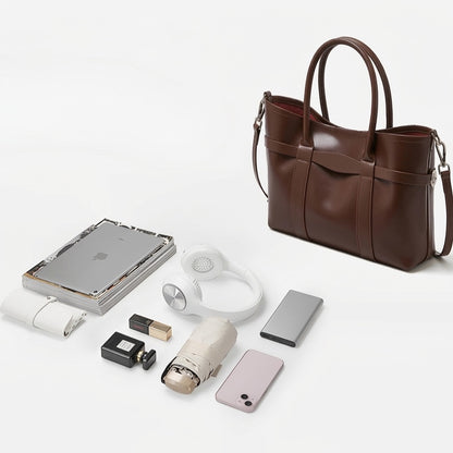 Ampia borsa tote a tracolla in pelle bovina semplice di lusso italiano