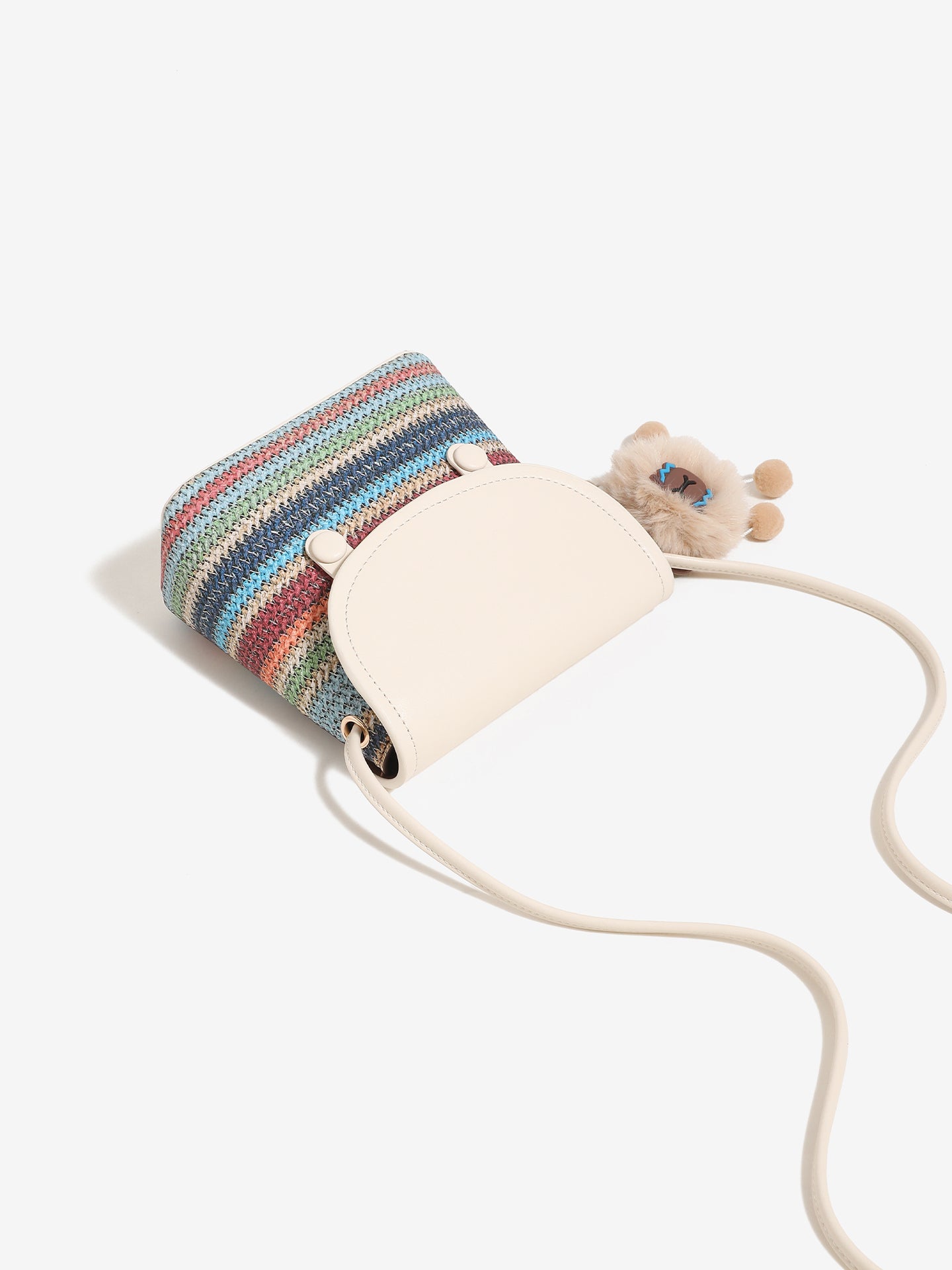 Vibrant Striped Woven Vegan Eco-Leather Compact Clutch Bag with Playful Charm