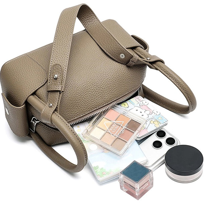Architectural Pebbled Genuine Leather Boston Clutch Bag