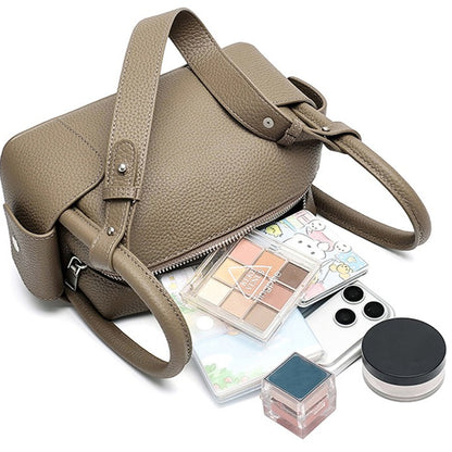 Architectural Pebbled Genuine Leather Boston Clutch Bag