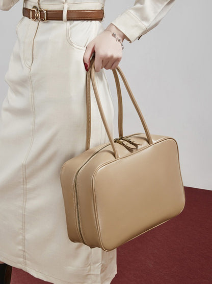 Women's Large Smooth Genuine Leather Bag - Versatile 2-Way Carry Office Work Tote