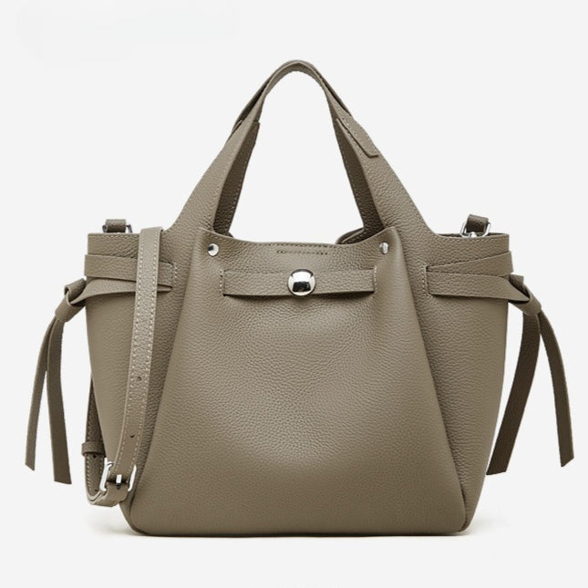 The Pebbled Genuine Leather Mini Bucket Tote Bag with Turn-Lock Closure