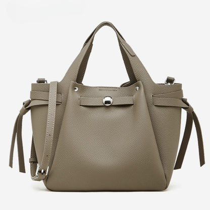 The Pebbled Genuine Leather Mini Bucket Tote Bag with Turn-Lock Closure