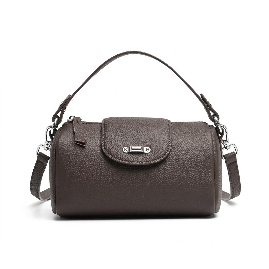 Modern Genuine Leather Cylindrical Barrel Clutch Bag