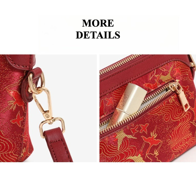 Radiant Oriental Crane Pattern Vegan Eco-Leather Clutch Bag