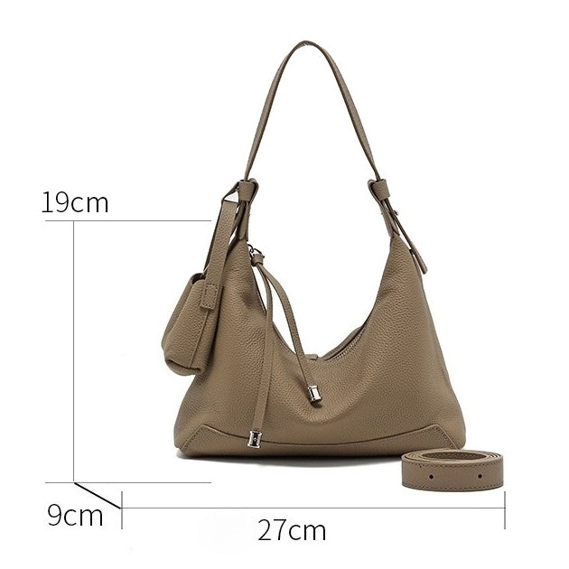 The Ethereal Slouchy Genuine Leather Bag - Minimalist Pebbled Hobo with Mini Pouch