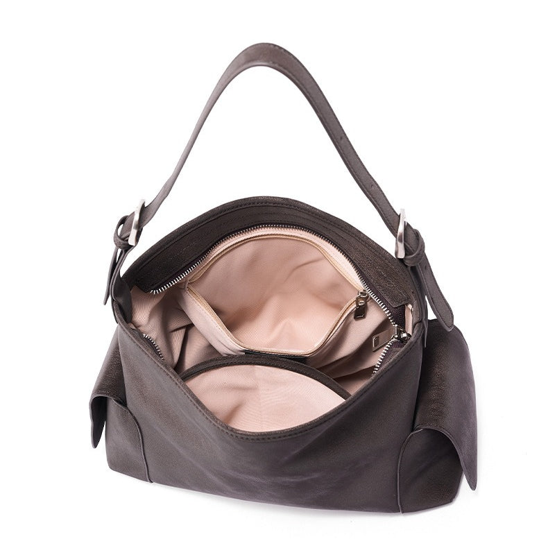 アーバン ノマド 本革バッグ | 大きめ スラウチ ショルダーバッグ サイドポケット付き