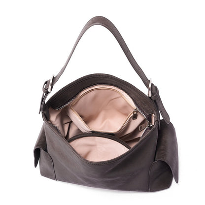 アーバン ノマド 本革バッグ | 大きめ スラウチ ショルダーバッグ サイドポケット付き