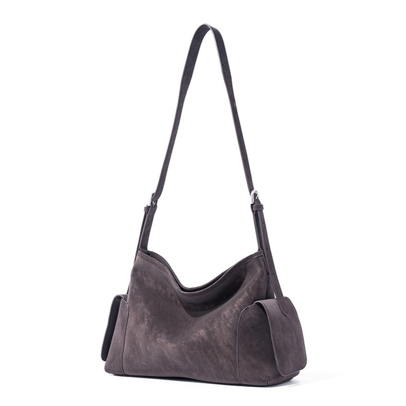 アーバン ノマド 本革バッグ | 大きめ スラウチ ショルダーバッグ サイドポケット付き