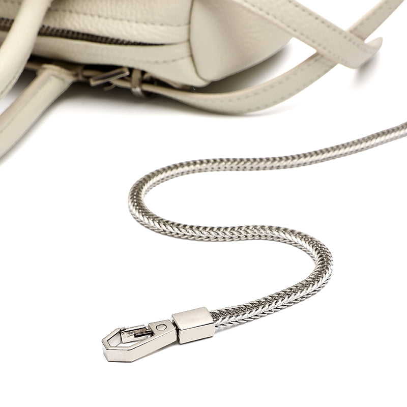 Refined Genuine Leather Petite Boston Clutch Bag with Mini Pouch