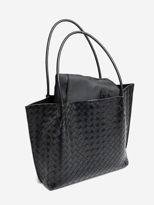 Minimalist Woven Genuine Leather Spacious Tote Clutch Bag
